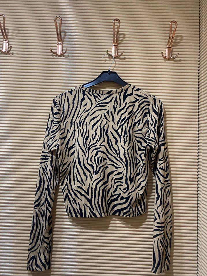 Zebra Desenli Uzun Kollu Mini Bluz - Görsel 3