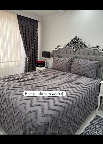 Gri Nakışlı Yatak Örtüsü Seti - Görsel 7