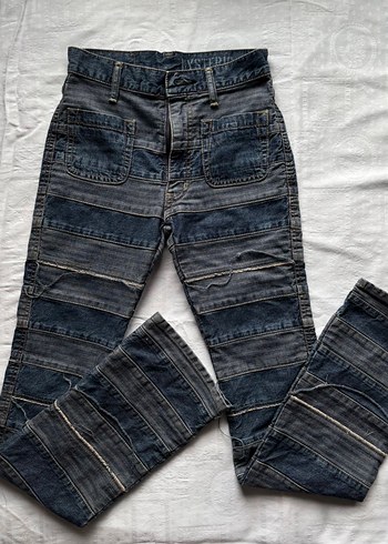 American Vintage Hysteric Glamour Marka Koyu Mavi Patchwork Denim Pantolon