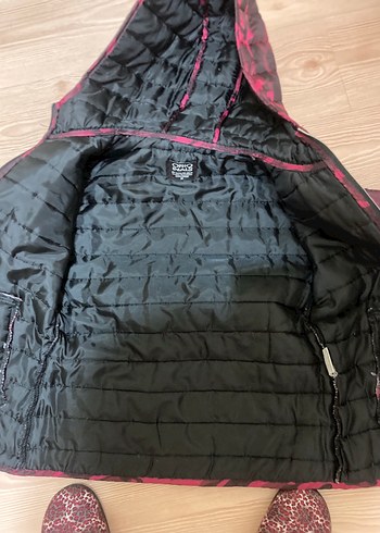 m Beden pembe Renk Kapüşonlu Pembe Kamuflaj Kadın Mont