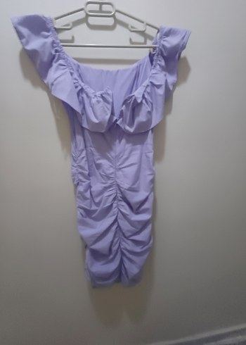 Mor Fırfırlı Mini Straplez Elbise