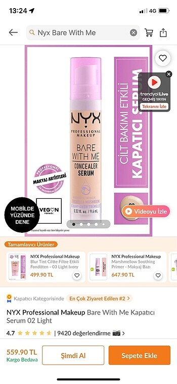 NYX BARE WİTH ME KAPATICI