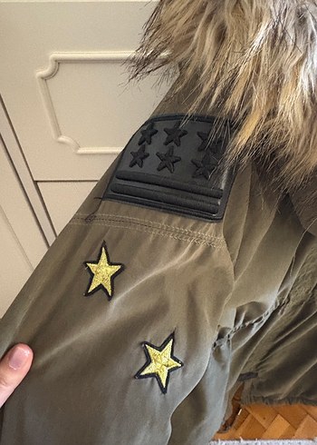 Gri Kadın Kaban, Kürklü Detaylı, Street Wear - Görsel 5