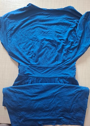 Mavi V Yaka Midi Elbise - Görsel 3