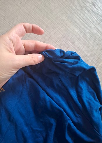 Mavi V Yaka Midi Elbise - Görsel 2