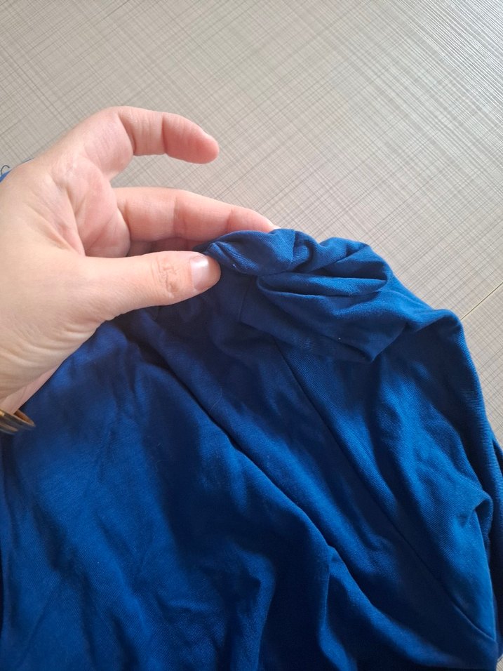 Mavi V Yaka  Midi Elbise - Görsel 2