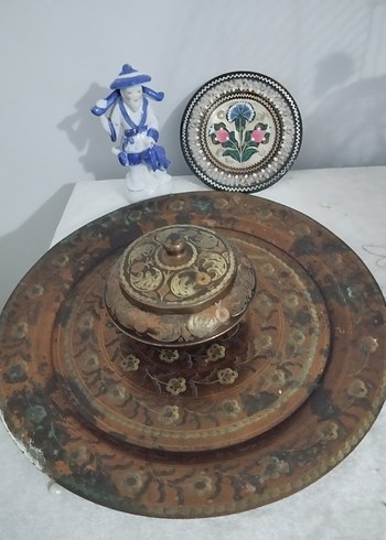 El İşçiliği Bakır Dekoratif Tabak Seti - Görsel 2