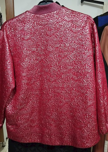 Kadın Kırmızı Parlak Fermuarlı Ceket - Görsel 5