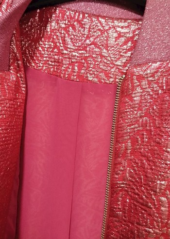 Kadın Kırmızı Parlak Fermuarlı Ceket - Görsel 6