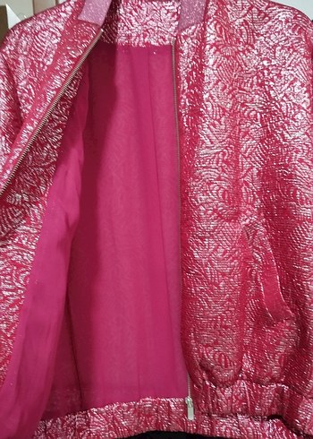 Kadın Kırmızı Parlak Fermuarlı Ceket - Görsel 7