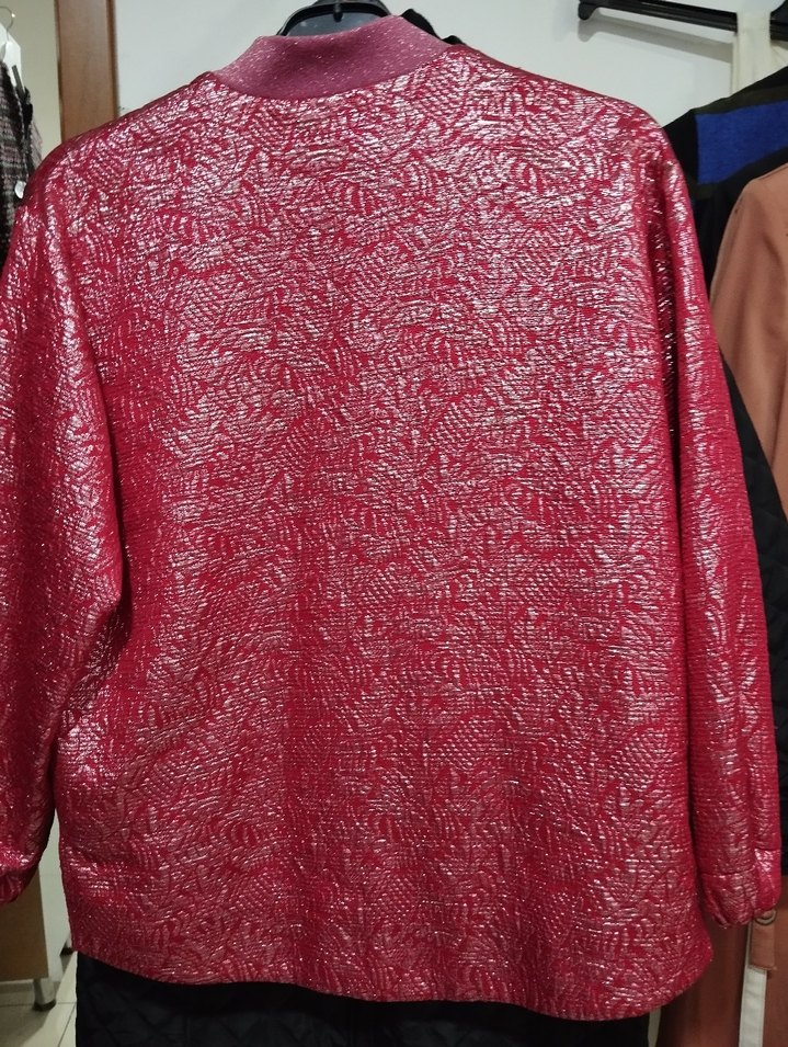 Kadın Kırmızı Parlak Fermuarlı Ceket - Görsel 5