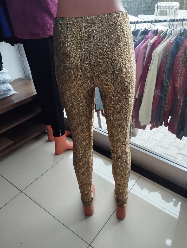 Kadın Parlak Kahverengi Desenli tayt - Görsel 3