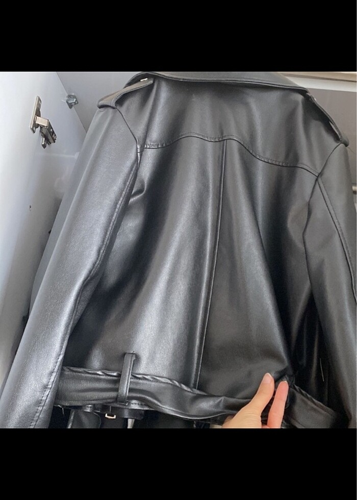 Kadın siyah deri ceket - Görsel 2