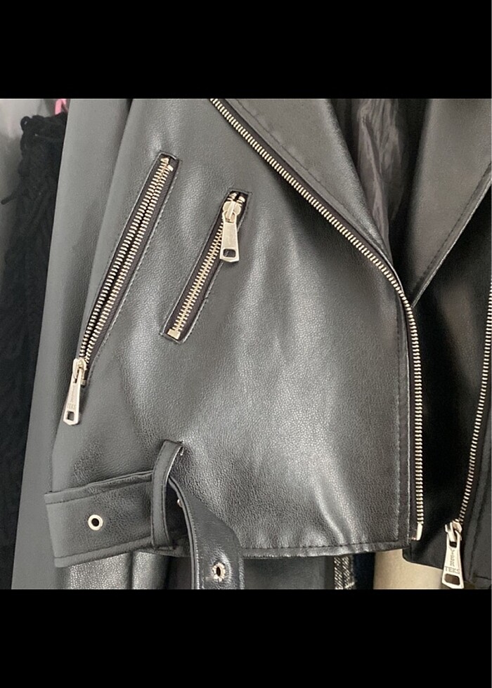 Kadın siyah deri ceket - Görsel 3