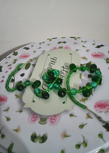 Yeşil Boncuklu Bohem Kadın doğal taş kolye - Görsel 2