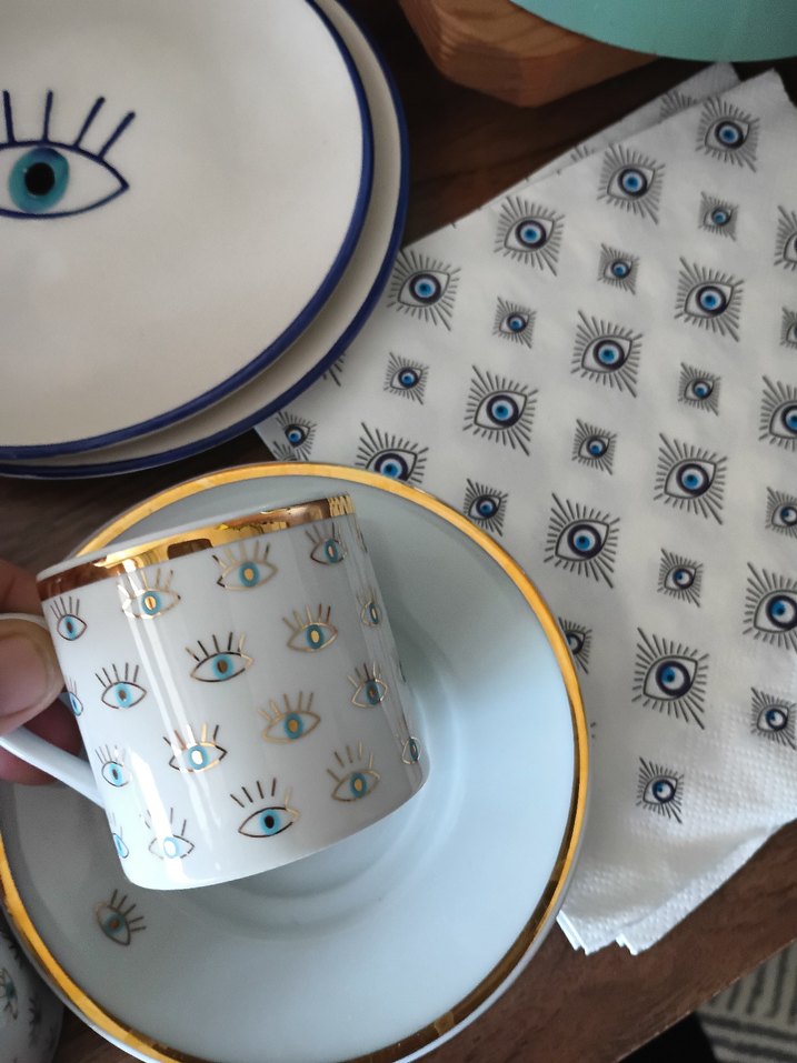 Mavi Göz Desenli Fincan ve Tabak Seti - Görsel 3