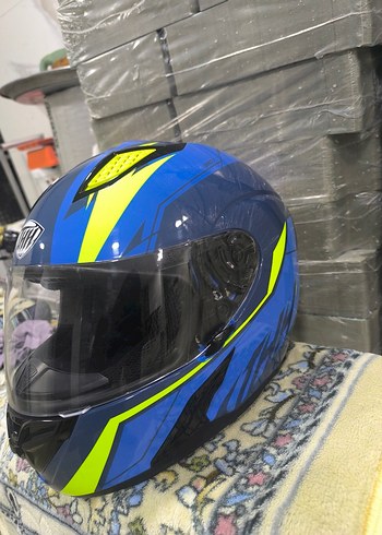 Mavi Renkli Desenli Biker Kask - Görsel 2