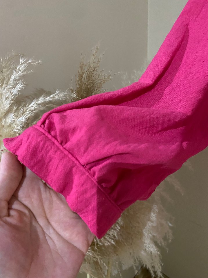 Pembe Uzun Kollu Keten Gömlek - Görsel 4