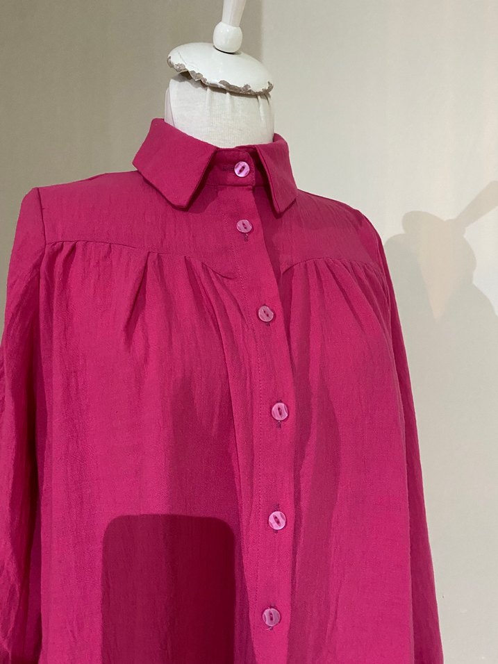 Pembe Uzun Kollu Keten Gömlek - Görsel 3