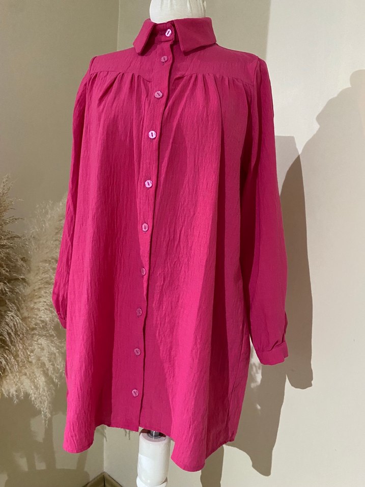 Pembe Uzun Kollu Keten Gömlek - Görsel 2