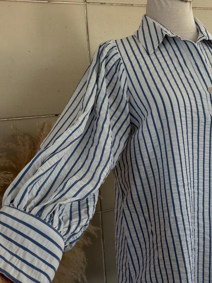 Çizgili Bohem Kadın  Gömlek - Görsel 4