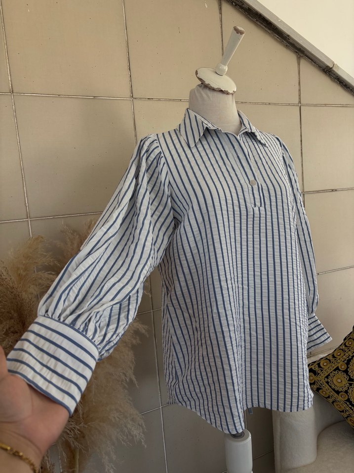 Çizgili Bohem Kadın  Gömlek - Görsel 5