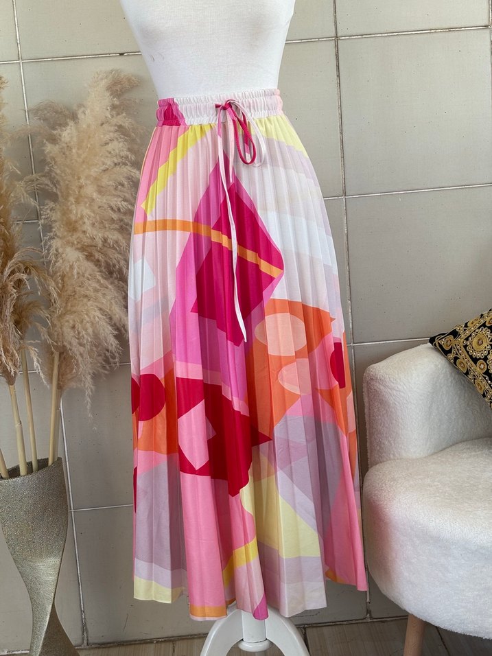 Pembe Pilili Uzun Bağcıklı Etek - Görsel 5