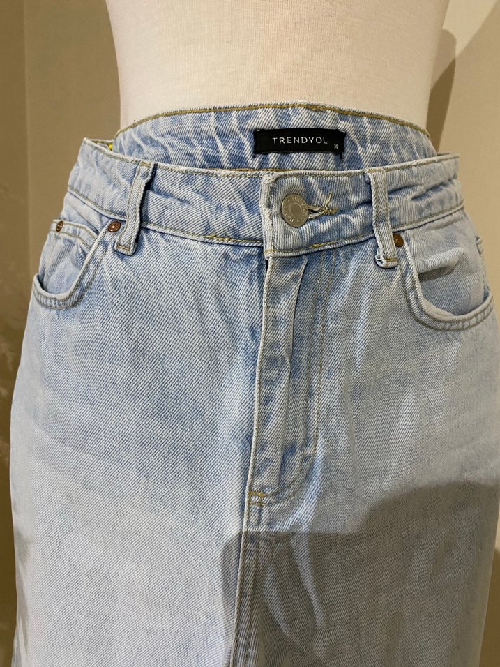 Mavi Rahat Kesim Midi Kot Pantolon - Görsel 2