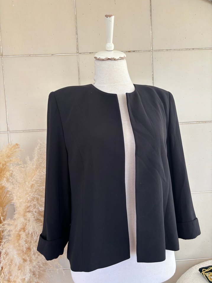 Siyah Kadın Midi Ceket, Uzun Kollu, Şık - Görsel 3