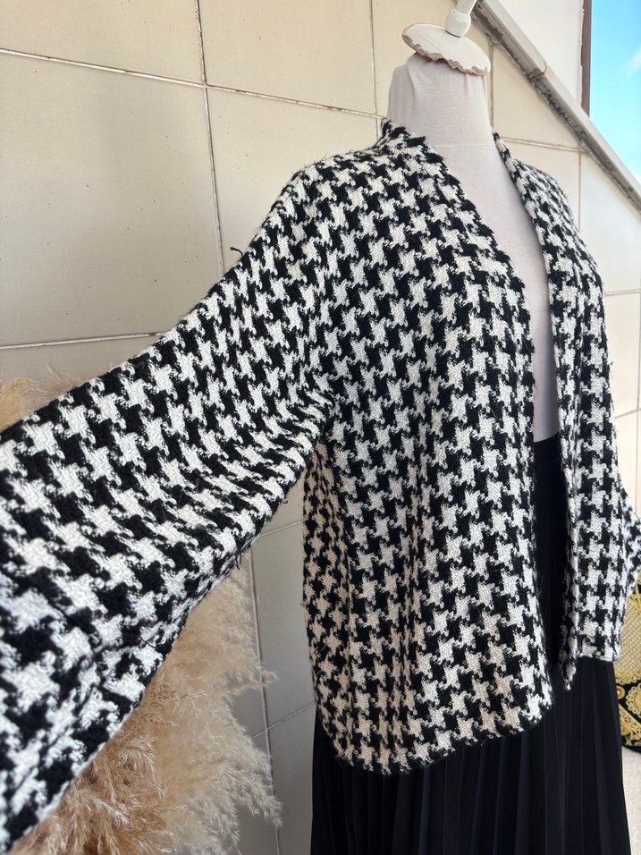 Ekose Desenli Örgü Kadın Ceket - Görsel 2