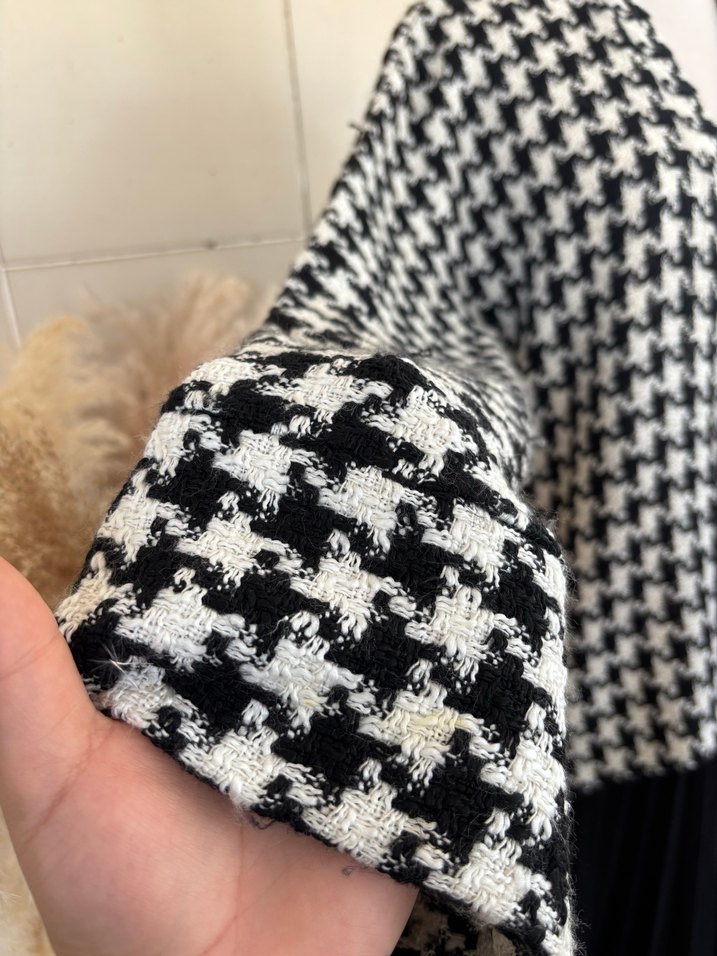 Ekose Desenli Örgü Kadın Ceket - Görsel 3