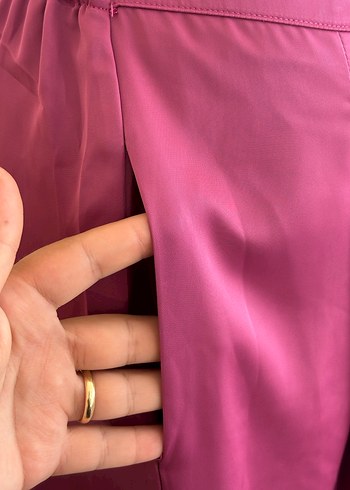 Parlak Mor Pilili Kadın saten  Pantolon - Görsel 4