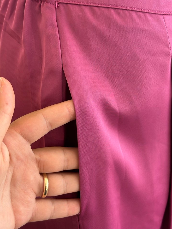 Parlak Mor Pilili Kadın saten  Pantolon - Görsel 4