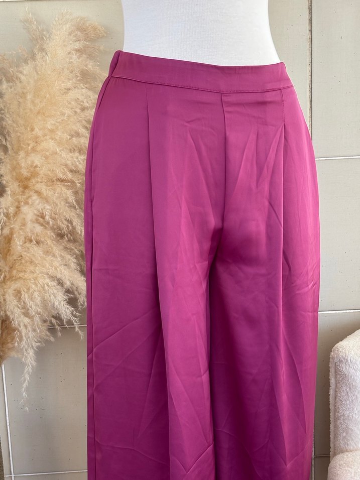 Parlak Mor Pilili Kadın saten  Pantolon - Görsel 2