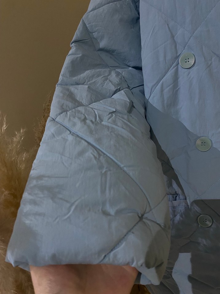 Düğmeli Mavi kadın mont oversize kalıp - Görsel 4