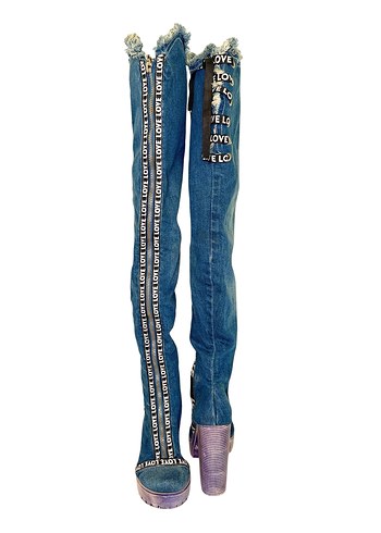 Kadın Renkli Batik Desenli Denim Çizme