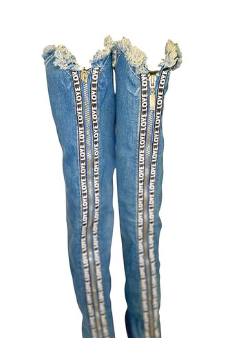 Kadın Renkli Batik Desenli Denim Çizme - Görsel 3