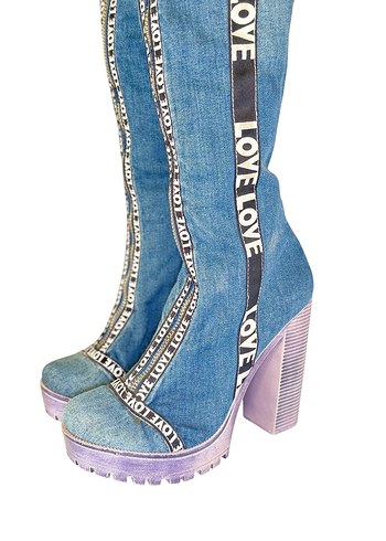 Kadın Renkli Batik Desenli Denim Çizme - Görsel 2