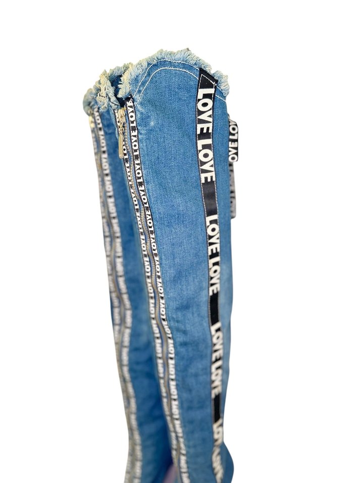 Kadın Renkli Batik Desenli Denim Çizme - Görsel 4