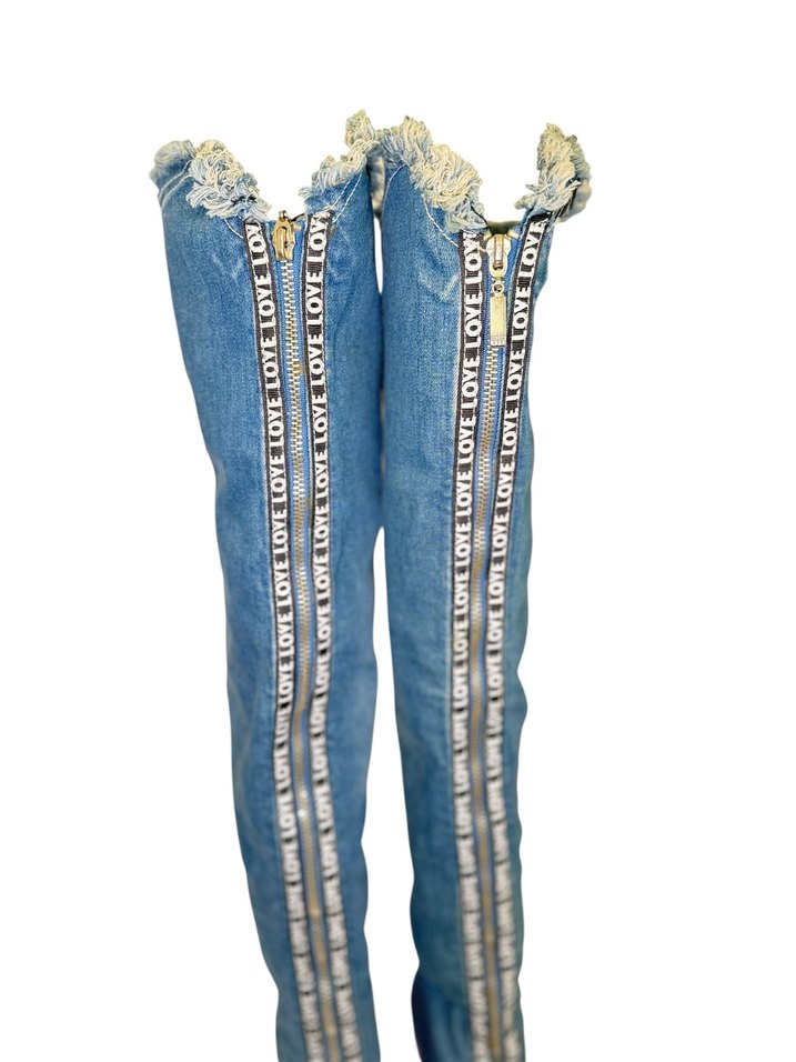 Kadın Renkli Batik Desenli Denim Çizme - Görsel 3