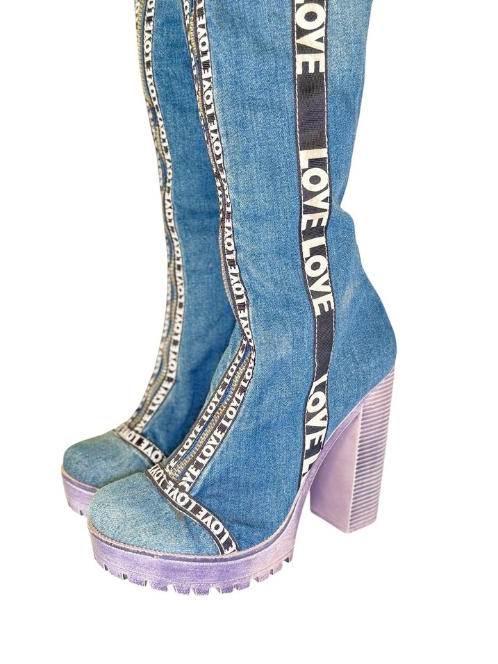 Kadın Renkli Batik Desenli Denim Çizme - Görsel 2