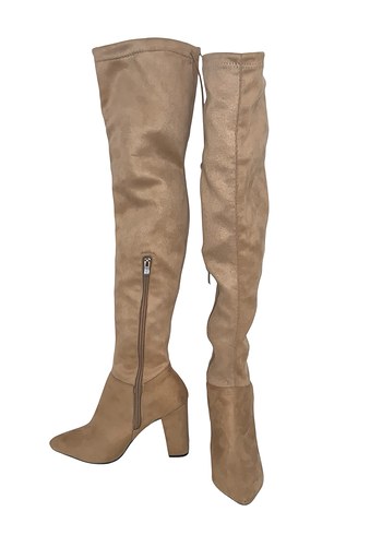 Bej Süet Dizüstü İnce Topuklu Kadın Bot - Görsel 3