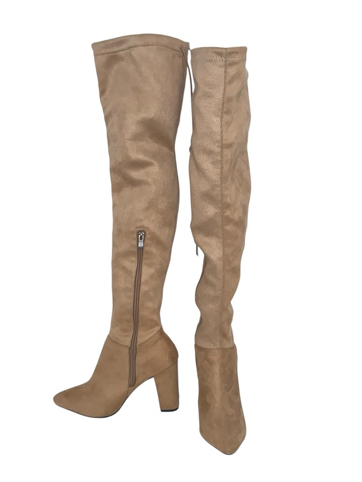 Bej Süet Dizüstü İnce Topuklu Kadın Bot - Görsel 3