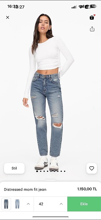 Distressed mom fit jean