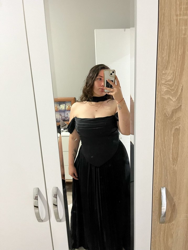 Siyah Straplez Uzun Gotik Abiye Elbise - Görsel 4