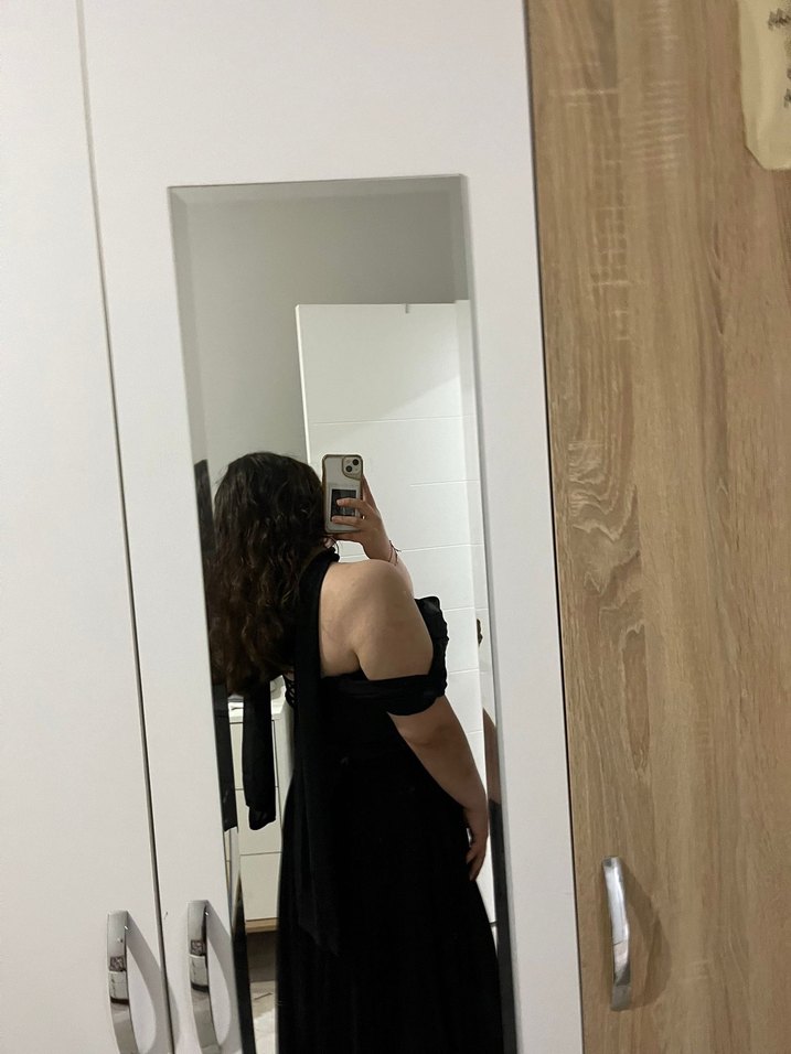 Siyah Straplez Uzun Gotik Abiye Elbise - Görsel 2