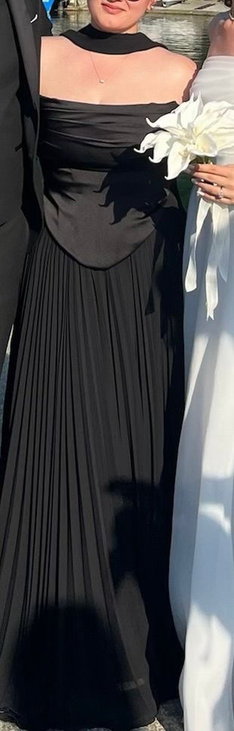 Siyah Straplez Uzun Gotik Abiye Elbise - Görsel 3