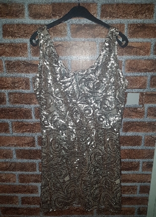 bronz dore rengi payetli mini abiye