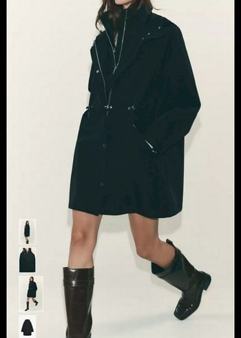 Siyah Deri Midi Kadın Yağmurluk - Görsel 6