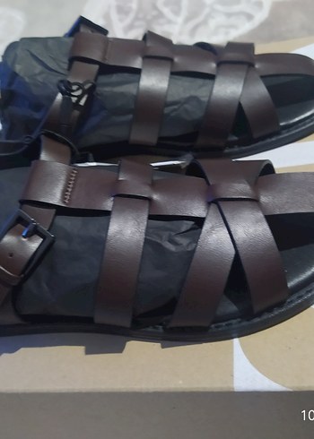 Zara Kahverengi Deri Erkek Sandalet, Tokalı